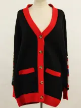 Cesare Gaspari zwarte cardigan met rode accenten en bloemenpatroon – kavel bij De Kringwinkel, Antwerpen