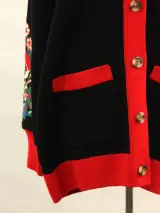 Cesare Gaspari zwarte cardigan met rode accenten en bloemenpatroon – foto 3 – kavel bij De Kringwinkel, Antwerpen