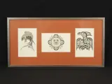 Canadese Inheemse Northwest Coast/First Nations Kunst - Ingelijst Drieluik (Gesigneerd) – kavel bij De Kringwinkel, Antwerpen