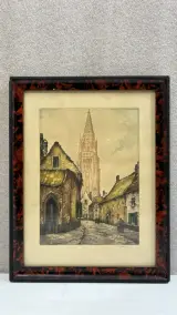 Ets Bellon Brugge stadsgezicht Onze-Lieve-Vrouwekerk in kader – kavel bij De Kringwinkel, Waardamme