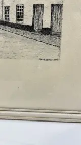 Tekening Fr. Verbeke historisch stadsgezicht 1977 in kader – foto 2 – kavel bij De Kringwinkel, Waardamme