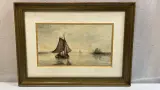 Aquarel H. van de Velde maritiem gezicht met zeilboot in kader – kavel bij De Kringwinkel, Waardamme