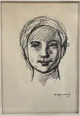 Portrettekening inkt vrouw C. Hermans ingelijst vintage kunstwerk – foto 2 – kavel bij De Kringwinkel, Waardamme