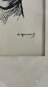 Portrettekening inkt vrouw C. Hermans ingelijst vintage kunstwerk – foto 3 – kavel bij De Kringwinkel, Waardamme