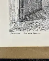 Ets Bruxelles Rue de la Cigogne historisch stadsgezicht ingelijst – foto 2 – kavel bij De Kringwinkel, Waardamme