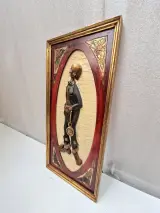 Vintage 3D Reliëf Wandpaneel – Handgesneden Karakteristieke Snorrenman / Harlekijn – foto 2 – kavel bij De Kringwinkel, Waardamme