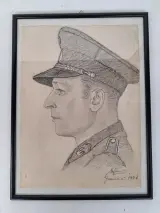 Potlood- of houtskooltekening van een Duitse militair, politieofficier of lid van een bezettingsorganisatie – kavel bij De Kringwinkel, Waardamme