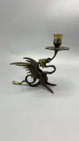 Kandelaar draak messing vintage tafelfiguur met vleugels – foto 2 – kavel bij De Kringwinkel, Oostkamp