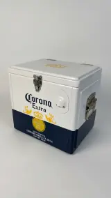 Koelbox Corona Extra retro metalen ijsbox met flesopener – kavel bij De Kringwinkel, Waardamme