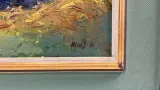Vintage post-impressionistisch olieverfschilderij – Stilleven met aardewerken kan, appels en pruimen op strobed, gesigneerd Houf. H., 20e eeuw – foto 3 – kavel bij De Kringwinkel, 