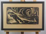 Expressionistische Houtsnede „Zwoegende Visser/Arbeider met Sloep” – Gesigneerd Vanhoy – kavel bij De Kringwinkel, Heverlee
