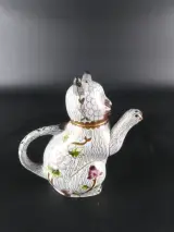 Chinese Cloisonné Theepot – Zittende Kat met bloemenmotief – foto 3 – kavel bij De Kringwinkel, Heverlee