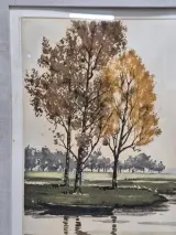 Gesigneerde kleurenets met roeiboot in herfstlandschap - Roger Hebbelinck - 12/350 – foto 3 – kavel bij De Kringwinkel, Gent