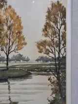 Gesigneerde kleurenets met roeiboot in herfstlandschap - Roger Hebbelinck - 12/350 – foto 5 – kavel bij De Kringwinkel, Gent