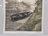 Gesigneerde kleurenets met roeiboot in herfstlandschap - Roger Hebbelinck - 12/350 – foto 6 – kavel bij De Kringwinkel, Gent