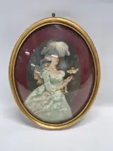 Set van 2 antieke ovalen 3D diorama kijkkasten / textielschilderijen in vergulde lijsten – foto 11 – kavel bij De Kringwinkel, Gent