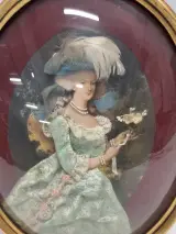 Set van 2 antieke ovalen 3D diorama kijkkasten / textielschilderijen in vergulde lijsten – foto 12 – kavel bij De Kringwinkel, Gent