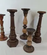 Set van 6 rustieke houten kandelaars – foto 3 – kavel bij De Kringwinkel, Geraardsbergen