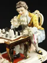 Porseleinen Beeld Schakend Koppel (Rococo / Dresden / Meissen Stijl) – foto 6 – kavel bij De Kringwinkel, Antwerpen