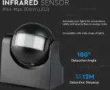 5x Infrarood Bewegingssensor Zwart - IP44 - 180° Detectie, V-tac, 2147483647, zwart – foto 2 – kavel bij Onlineveilingmeester