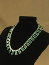 Sterling zilveren halsketting met faux malachiet – foto 3 – kavel bij De Kringwinkel, Antwerpen