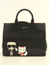 Karl Lagerfeld – Karl in Tokyo collectie zwarte lederen handtas met rode binnenkant – foto 2 – kavel bij De Kringwinkel, Antwerpen