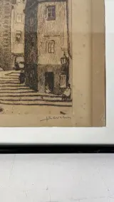 Ets J. Severin historisch stadsgezicht met trappenpartij en figuren – foto 2 – kavel bij De Kringwinkel, Oostkamp