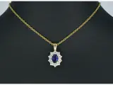 Gouden entourage hanger met diamanten en saffier (excl. ketting) – foto 2 – kavel bij Onlineveilingmeester