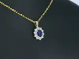 Gouden entourage hanger met diamanten en saffier (excl. ketting) – foto 4 – kavel bij Onlineveilingmeester