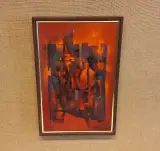 Abstract schilderij in houten lijst op linnen achtergrond – foto 2 – kavel bij De Kringwinkel, Aalst