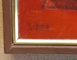 Abstract schilderij in houten lijst op linnen achtergrond – foto 4 – kavel bij De Kringwinkel, Aalst