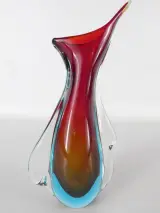 Murano Stijl Glazen Vaas met Rode Kern | Vintage Art Glass – foto 2 – kavel bij De Kringwinkel, Heverlee