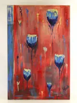 Abstracte blauwe tulpvormen gesigneerd HUB – kavel bij De Kringwinkel, Antwerpen