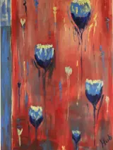 Abstracte blauwe tulpvormen gesigneerd HUB – foto 2 – kavel bij De Kringwinkel, Antwerpen