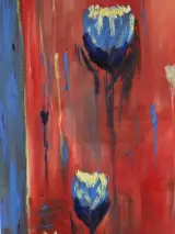 Abstracte blauwe tulpvormen gesigneerd HUB – foto 4 – kavel bij De Kringwinkel, Antwerpen