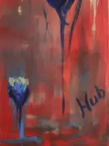 Abstracte blauwe tulpvormen gesigneerd HUB – foto 5 – kavel bij De Kringwinkel, Antwerpen