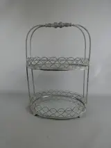 Tweeledig metalen etagère met glazen schalen – kavel bij De Kringwinkel, Diest