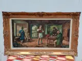 Olieverfschilderij met klassiek interieur en figuren: gesigneerd L.S. Deron – kavel bij De Kringwinkel, Ronse
