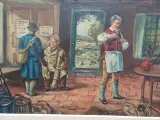Olieverfschilderij met klassiek interieur en figuren: gesigneerd L.S. Deron – foto 2 – kavel bij De Kringwinkel, Ronse