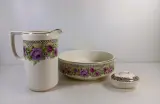 Antieke lampetset met paarse rozen decoratie – foto 2 – kavel bij De Kringwinkel, Turnhout