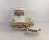 Antieke lampetset met paarse rozen decoratie – foto 3 – kavel bij De Kringwinkel, Turnhout