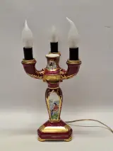 Vintage Porseleinen Kandelaarlamp - Bordeaux & Goud met Handgeschilderde Vogels – foto 3 – kavel bij De Kringwinkel, Gent