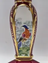 Vintage Porseleinen Kandelaarlamp - Bordeaux & Goud met Handgeschilderde Vogels – foto 4 – kavel bij De Kringwinkel, Gent