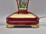 Vintage Porseleinen Kandelaarlamp - Bordeaux & Goud met Handgeschilderde Vogels – foto 6 – kavel bij De Kringwinkel, Gent
