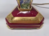 Vintage Porseleinen Kandelaarlamp - Bordeaux & Goud met Handgeschilderde Vogels – foto 7 – kavel bij De Kringwinkel, Gent