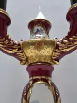 Vintage Porseleinen Kandelaarlamp - Bordeaux & Goud met Handgeschilderde Vogels – foto 8 – kavel bij De Kringwinkel, Gent