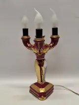 Vintage Porseleinen Kandelaarlamp - Bordeaux & Goud met Handgeschilderde Vogels – foto 10 – kavel bij De Kringwinkel, Gent