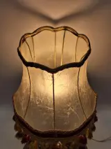 Vintage Tinnen Tafellamp met Eenden & Perkamenten Franje Kap – foto 4 – kavel bij De Kringwinkel, Gent