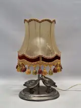 Vintage Tinnen Tafellamp met Eenden & Perkamenten Franje Kap – foto 5 – kavel bij De Kringwinkel, Gent