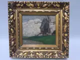 Impressionistisch molenlandschap - Olieverfschilderij met windmolen in sierlijke vergulde lijst – kavel bij De Kringwinkel, Gent